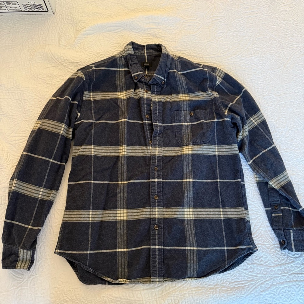 J. Crew Blue Plaid Flannel with Elbow Patches
